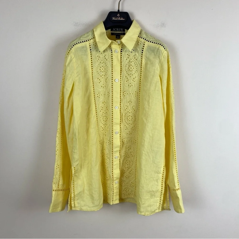 J. Crew Garçon Classic Shirt in Eyelet Linen Yellow